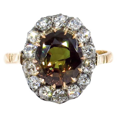 Victorian GIA 4.42ctw Natural Alexandrite Old Mine Diamonds Antique Cluster Ring at 1stDibs