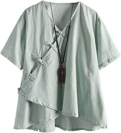 Minibee Women's Linen Retro Chinese Frog Button Tops Blouse Wine Red XL at Amazon Women’s Clothing store