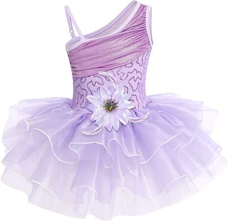 Amazon.com: IDOPIP Toddler Kid Girls Sequins Flower One Shoulder Ballet Dance Dress Ruffle Tutu Skirted Leotard Ballerina Dancewear 3-10Y : Clothing, Shoes & Jewelry