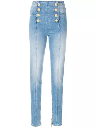 Balmain button-embellished Skinny Jeans - Farfetch