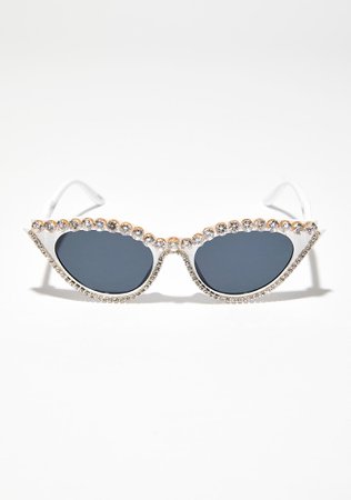 White Rhinestone Cat Eye Sunglasses | Dolls Kill
