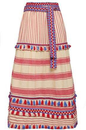 Gael Tassel-trimmed Striped Cotton-gauze Midi Skirt