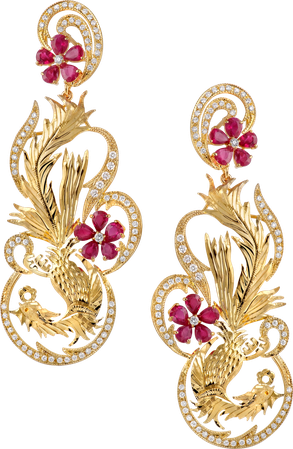 red/gold phoenix earrings