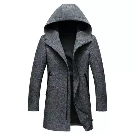 Mens Hooded Woolen Coat Slim Long Jacket Trench Parkas Casual Overcoat Outwear | eBay