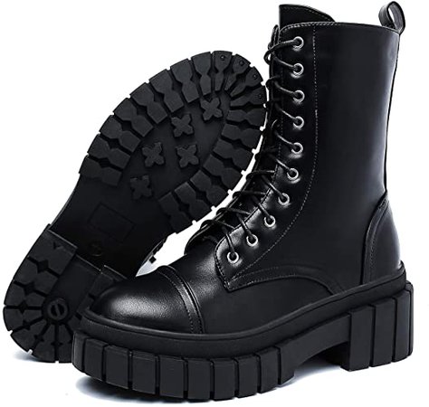 Amazon.com: Dottie Women's Ankle High Platform Chunky Combat Boots, Lace Up Side Zipper (BC1-CR, US 5): Shoes
