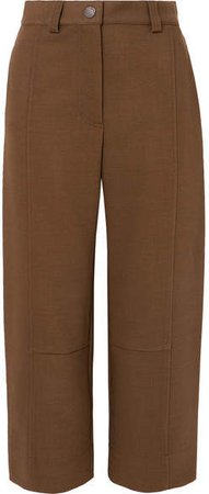 Cropped Twill Wide-leg Pants - Brown