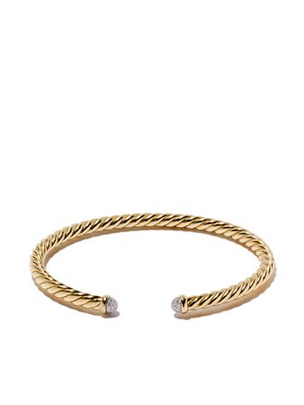 David Yurman 18kt Yellow Gold Cable Spira Diamond Cuff Bracelet - Farfetch