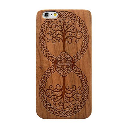 Laser Engraved Wood Case for Apple iPhone Samsung Galaxy Spiritual Floral Celtic Infinity Tree of Life for iPhone 6 or iPhone 6s Cherry Case