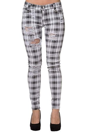 Women's White Banned Ripped Tartan Plaid Check Emo Punk Skinny Jeans Pants Trousers at Amazon Women’s Clothing store: