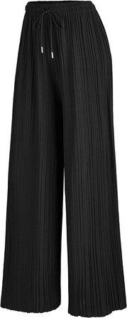 Lock and Love Women's Ankle/Maxi Pleated Wide Leg Palazzo Pants with Drawstring/Elastic Band at Amazon Women’s Clothing store