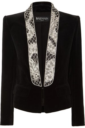 Balmain | Cropped bead-embellished velvet blazer | NET-A-PORTER.COM