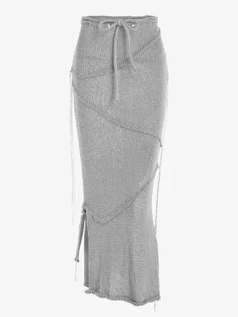 Solid Color Side Slit Knit Tie Front Skirt In GRAY | ZAFUL 2023