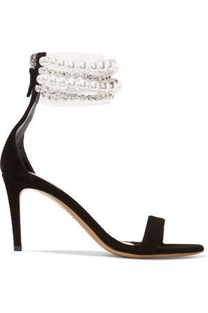 Alexandre Vauthier | Coco faux pearl and crystal-embellished PVC and suede sandals | NET-A-PORTER.COM
