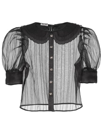 Shop black Miu Miu puffed short-sleeve sheer blouse with Express Delivery - Farfetch