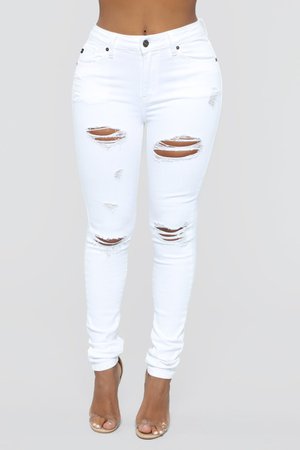 Hit 'Em Where It Hurts Distressed Jeans - White