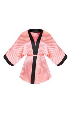 Plt Pink Striped Satin Robe | PrettyLittleThing