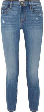 Le Skinny De Jeanne Crop Distressed Mid-rise Jeans - Blue
