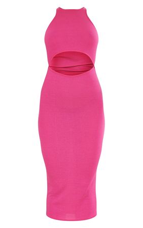 Pink Cut Out Racer Neck Rib Midi Dress | PrettyLittleThing USA
