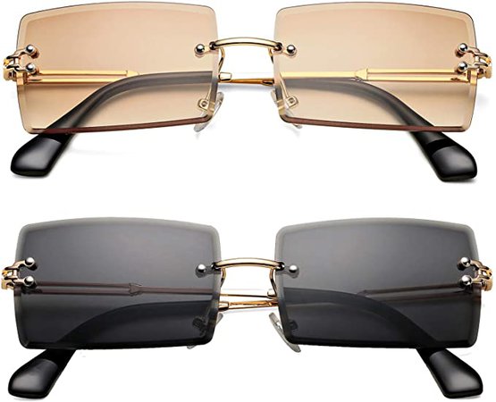 Amazon.com: Rectangle Sunglasses for Men/Women Small Rimless Square Shade Eyewear (Tea + Purple) : Sports & Outdoors