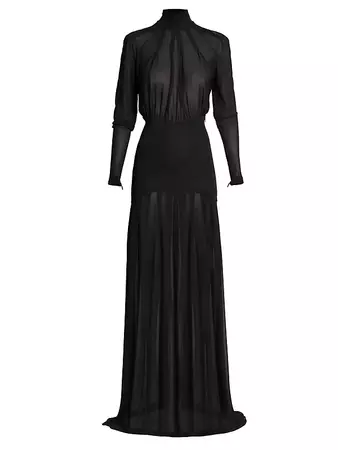 Shop Saint Laurent Long High-neck Dress In Jersey Voile | Saks Fifth Avenue