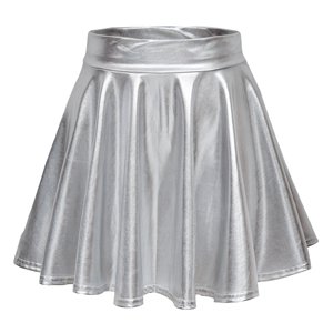 Women's Shiny Flared Pleated Mini Skater Skirt (L, Red) at Amazon Women’s Clothing store: