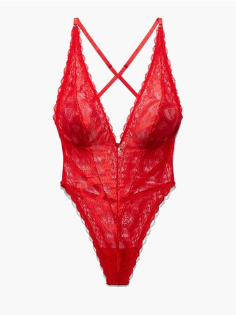 Candy Hearts Lace Teddy in Goji Berry Red | SAVAGE X FENTY