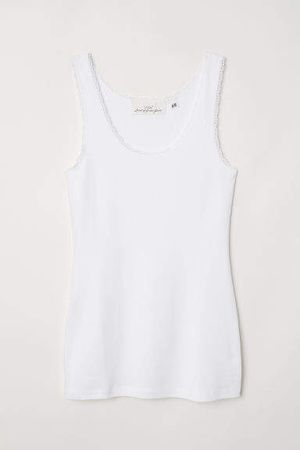 Tank Top with Lace - White