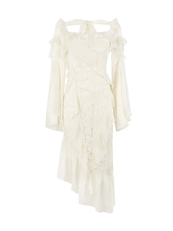 white long sleeve ruffle dress