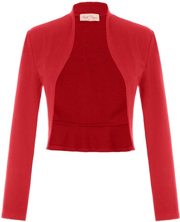 Belle Poque Women's Vintage Shrug Open Front Cardigan Long Sleeve Ruffled Bolero Jacket（Wine Red, S） at Amazon Women’s Clothing store