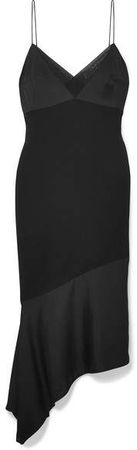 Asymmetric Crepe And Satin Midi Dress - Black
