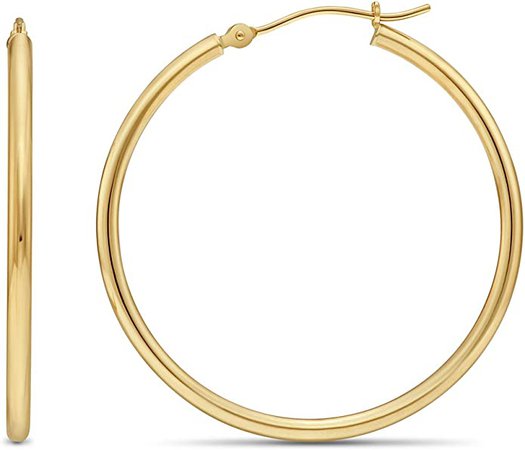 Amazon.com: 14k Yellow Gold 2mm Tube Polished Round Hoop Earrings, 35mm (1.4 inch Diameter): Clothing, Shoes & Jewelry