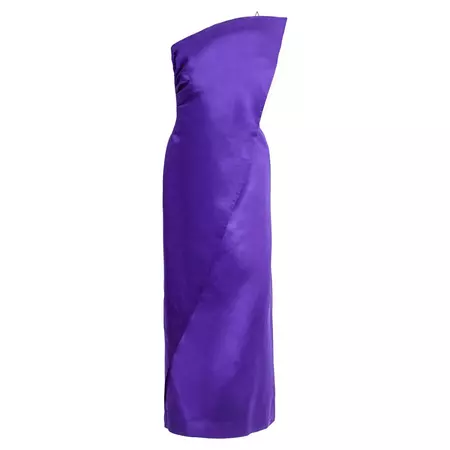 1970s Bill Blass Purple Silk Satin Asymmetrical One Shoulder Gown For Sale at 1stDibs