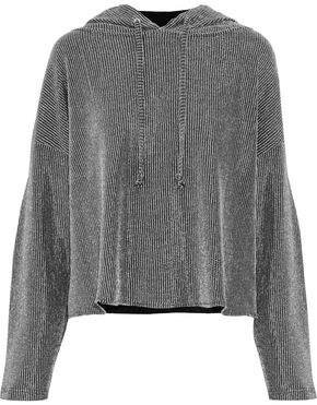 Metallic Open-knit Hooded Sweatshirt