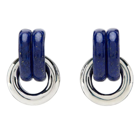 silver hoop and blue bead earrings