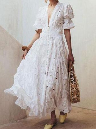 Women's V-Neck Vintage Pure Color Short Sleeve Dress · Harajukulife · Online Store Powered by Storenvy