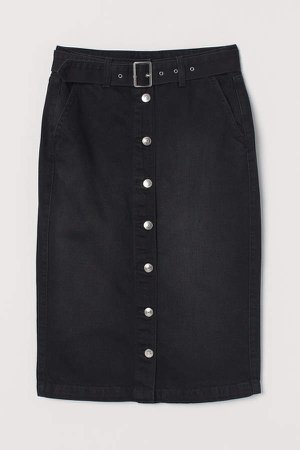 Denim Skirt with Belt - Black