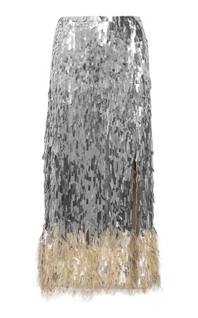Sophisticated Rhythm Feathered Sequined Midi Skirt By Johanna Ortiz | Moda Operandi