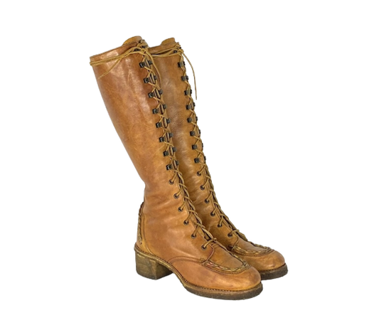 1970s Zodiac cognac leather lace up boots