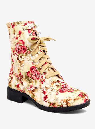 Floral Suede Combat Boots