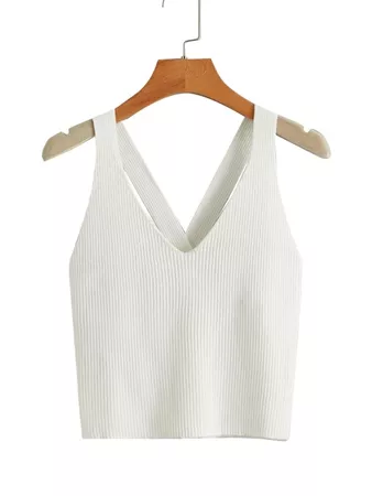 Solid Ribbed Knit Top | SHEIN USA white