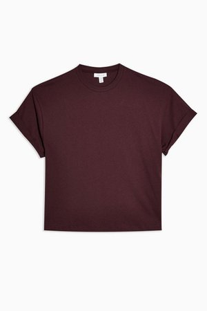 Burgundy Boxy Roll T-Shirt | Topshop