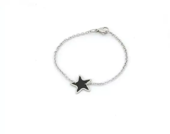 Black resin star on stainless steel chain bracelet - Tiszi