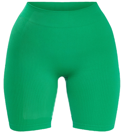 PLT- petite green structured snatched rib bike shorts
