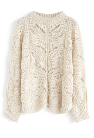 Hollow Out Loose Knit Sweater in Ivory - NEW ARRIVALS - Retro, Indie and Unique Fashion
