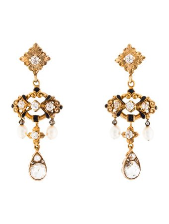 Earrings Viintage 14K Diamond & Pearl Drop Earrings - Earrings - EARRI52581 | The RealReal