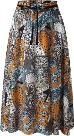 Women's Boho Floral Printed Elastic Waist A Line Maxi Skirt at Amazon Women’s Clothing store