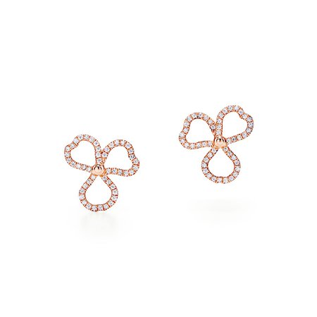 Tiffany Paper Flowers™ diamond open flower earrings in 18k rose gold. | Tiffany & Co.