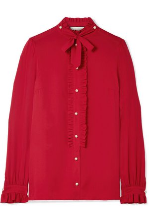 Gucci | Embellished ruffled silk crepe de chine blouse | NET-A-PORTER.COM