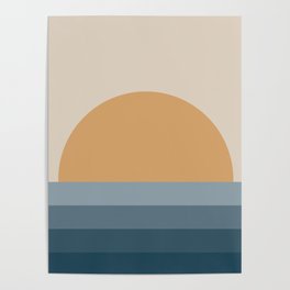 Minimal Retro Sunset / Sunrise - Ocean Blue Art Print by midcenturymodern | Society6