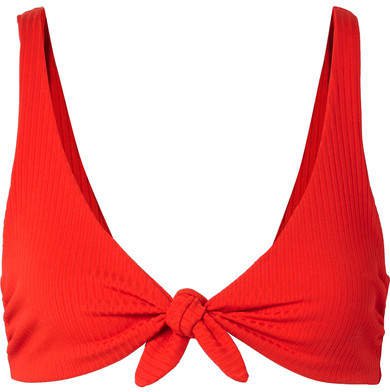 Rio Knotted Ribbed Bikini Top - Red